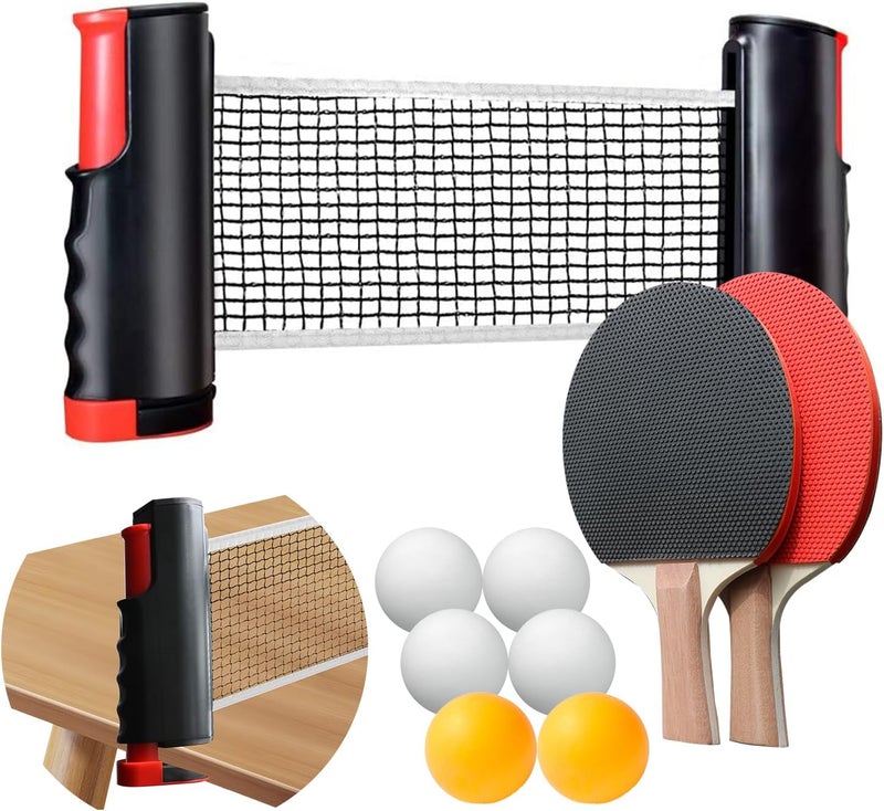 PROMFMOVE Ping Pong Paddles Set, Portable Table Tennis Paddles Set with Retractable Tennis Net, 2 Rackets, 6 Balls and Carry Bag for Indoor/Outdoor Games - Image 1
